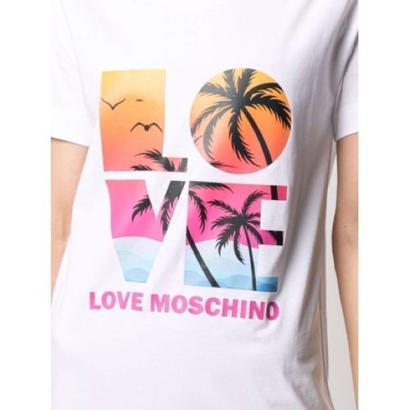 LOVE MOSCHINO White Cotton Palm Tree Print Crewneck T-Shirt Dress US 4 - Picture 6 of 15